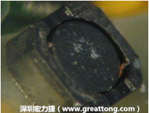 使用銀(Ag)鍍層的電源電感器(Power Inductors)，經過推力測試后，零件端點上已經看不到任何鍍層的痕跡了，所以其耐推力就比較小。