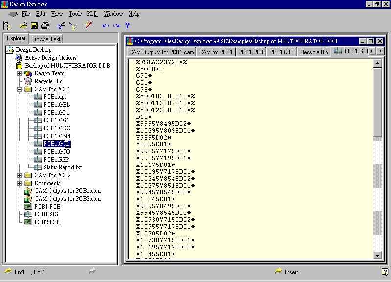 要檢查各Gerber輸出文件，則在瀏覽器中打開CAM Output for PCB1，即可看到一系列Gerber輸出文件。