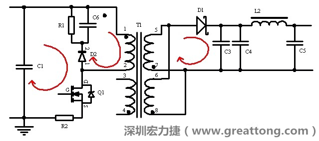 元件布局的時候，要優先考慮高頻脈沖電流和大電流的環路面積，盡可能地減小,以抑制開關電源的輻射干擾