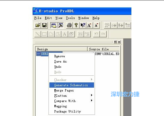 4．右鍵點擊 Serial.EDF 文件，選擇 Generate Schamatics：