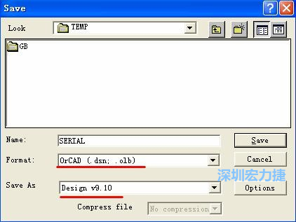 選擇菜單 File－Save As，輸出格式選 ORCAD 9.10。