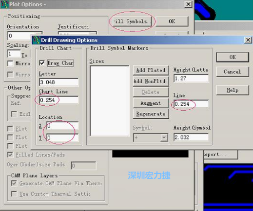 轉孔圖時也需在Customize Document欄點擊Option，在彈出的Plot Options-窗口中選擇Drill Symbols