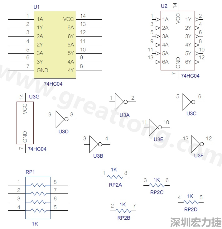 圖1 半導體元件供應商所畫的電路圖符號是模擬元件的接腳圖，而非訊號流程。