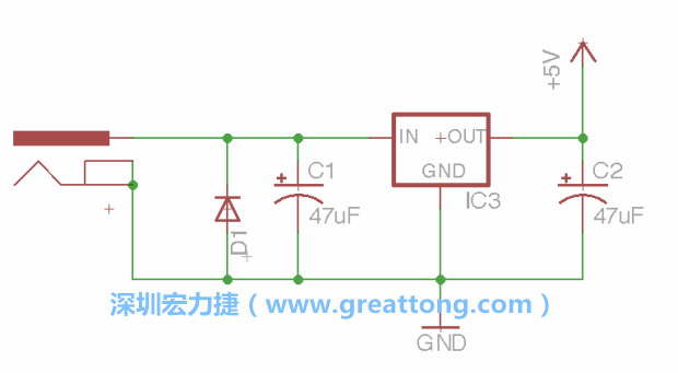 新增RBBB→Power_Jack，將它放在電壓調整器的輸入端旁邊。