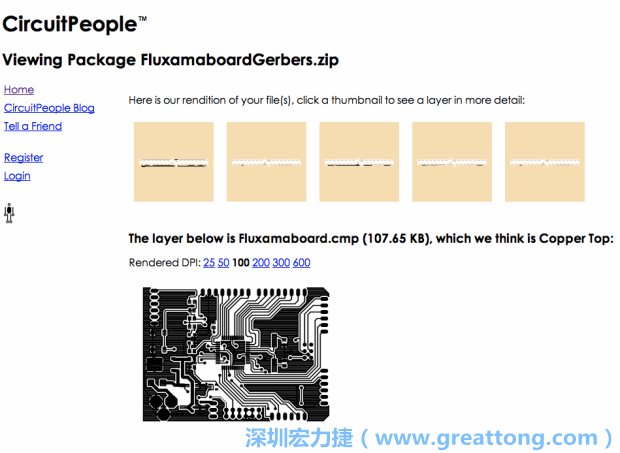 預覽Gerber格式中最簡單的方式是使用來自Circuit People的免費線上工具。