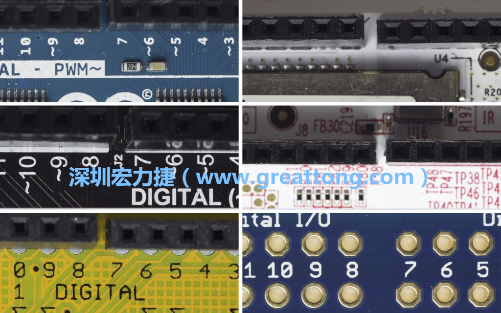 各種不同尺寸的Arduino上第7、8腳位的間距。