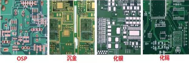 表面工藝分：熱風整平，沉金， 化銀， 化錫， OSP 等幾種表面工藝